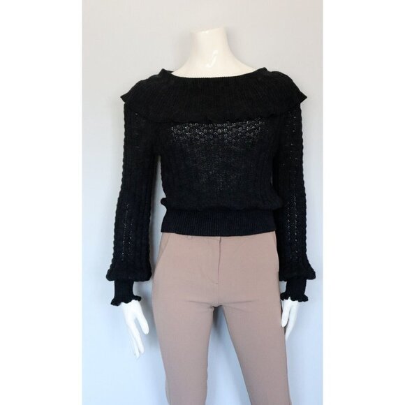 Free People Women's Small Gray Crazy In Love Sweater Crochet Knit Pullover Top - Picture 2 of 9